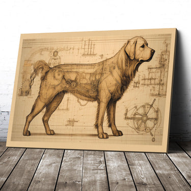 Drawings Golden Retriever 02 Dog Da Vinci Style Vintage Framed Canvas Prints Wall Art Hanging Home Decor
